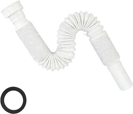 Siphon Pour Lavabo, Tuyau d'Évacuation Flexible Anti-Odeurs Avec Fil d'Acier Intégré, G1 1/4« (40,4 Mm) à G1 1/2 » (46,3 Mm) x 32 Mm, Adapté Aux Salles De Bains Et Cuisines (Blanc)