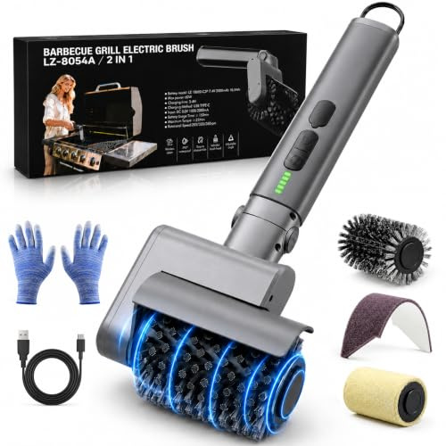 2026 Upgraded Electric Grill Brush Cordless, 3-in-1 Rotary BBQ Cleaner with 3-Speed Control & Adjustable Head, Grill Cleaning Brush, Stainless Steel & Porcelain Grates, BBQ Gift for Men & Dad