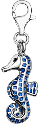 Quiges Charms Anhänger Blaue Emaille 3D Seepferdchen Versilbert Damen Schmuck für Bettelarmband