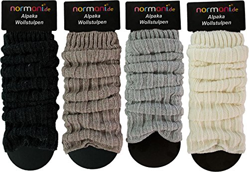 normani 2 Paar Alpaka Grobstrick Stulpen Legwärmer mit Alpakawolle Farbe Wollweiß