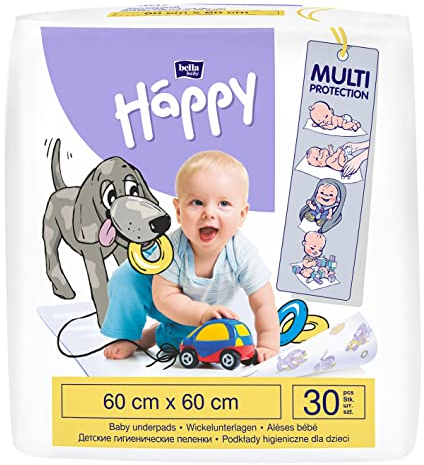 bella baby Happy Wickelunterlagen: Baby Wickelunterlagen für unterwegs 60 x 60 cm im 2er Pack (2 x 30 Stück) - wasserdicht und hygienisch
