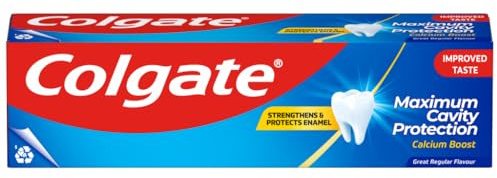 Colgate Maximum Cavity Protection Toothpaste 75ml, with Calcium Boost, Strengthens and Protects Enamel, Protects Against Cavities, Fluoride Toothpaste, Great Regular Flavour | Cavity Toothpaste with Calcium Boost, Strengthens Enamel, Fights Cavities on Surfaces & Exposed Roots