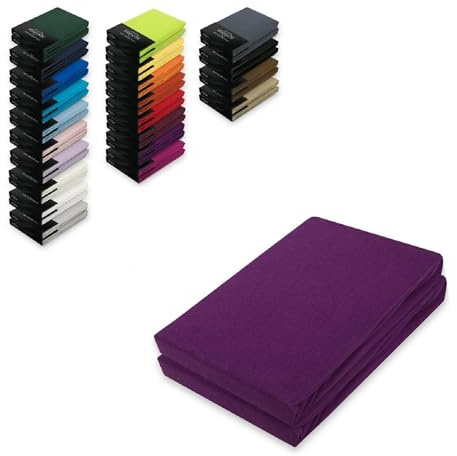 EXKLUSIV HEIMTEXTIL Jersey Spannbettlaken Doppelpack 140-160 x 200 cm 100% Baumwolle Öko - Tex Zertifiziert, Markenqualität, Matratzenhöhe bis 25 cm, Lila