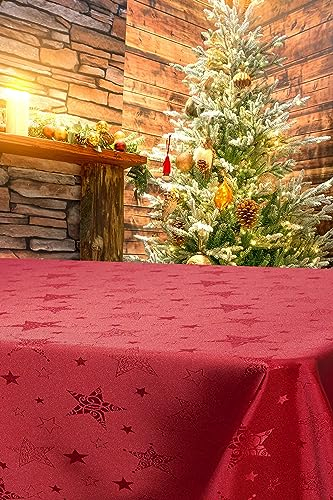 KAMACA Lotus Effekt Tischdecke Magic Stars mit Sternen Motiv - mit FLECKSCHUTZ - Flüssigkeiten perlen einfach ab Winter Weihnachten (Tischdecke 130x160 cm, Rot)