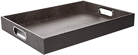 SIGNATURE HOME COLLECTION AP-147-A12-E Tablett mit Griffen, Kunstleder, Taupe, 45 x 33 x 6 cm