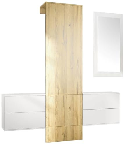 Vladon Garderobe Wandgarderobe Carlton Set 3, Made in Germany, Korpus in Weiß matt/Paneel in Eiche Natur