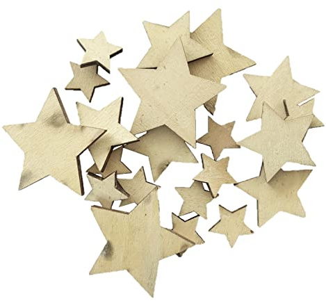 creativ home Holz- DEKOSTREU Stern 20 Teile. Ca 7/5 / 3 cm. Ca 20 Holzsterne, Sterne. Natur -69