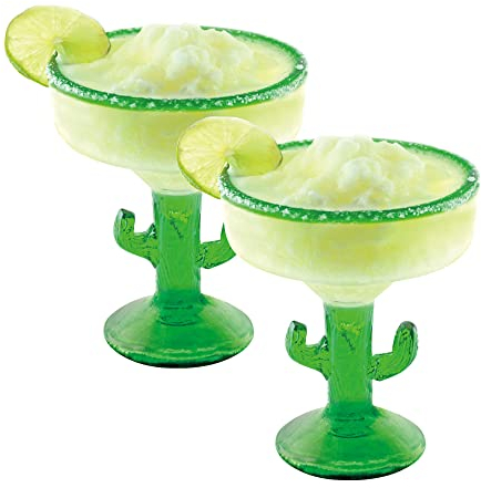 Supreme Housewares Cactus Margarita Glasses, Durable BPA-Free Acrylic Drinkware, Shatter-Proof and Reusable, Green, 18 oz, Set of 2