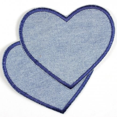 Flicken Herz hellblau Jeans Aufnäher Bügelbild 9,8 x 8,5 cm Bügelflicken Aufbügler Knieflicken zum aufbügeln Applikation 2 große Patches