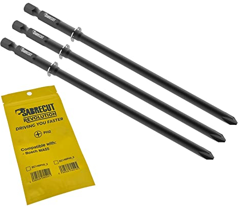 3 x SabreCut SC146PH2_3 146 mm PH2 Compatible con Bosch MA55 MA 55 2608522068 Destornillador para paneles de yeso intercalado con alimentación automática Broca para pistola