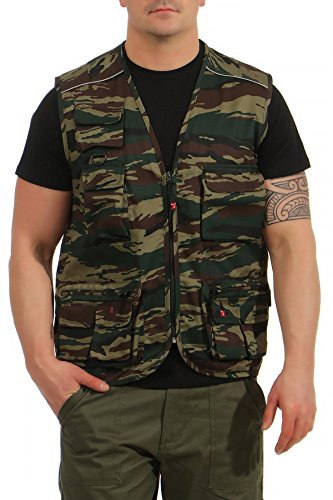 Mivaro Safari Weste Herren Camouflage Größe XL - Outdoor Weste Anglerweste oder Kostümweste mit Reißverschluss viele Taschen leichte Funktionsweste taktische Sommerweste Arbeitsweste leicht