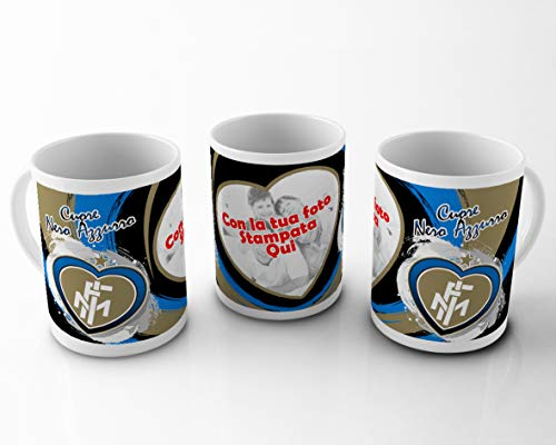 quickgadget Idea Regalo Tazza Sport in Ceramica Personalizzata con Foto per Tifoso Interista Inter Cuore Nero Azzurro