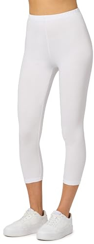 Merry Style Capri Leggings Damen 3/4 Baumwolle Stretch MS10-199 (Weiß,XXL)