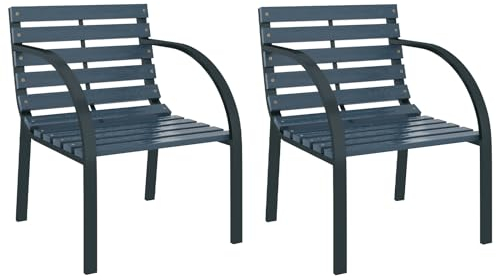 vidaXL 2X Holz Gartenstuhl Gartensessel Stuhl Sessel Balkonstuhl Gartenmöbel Stühle Gartenstühle Terrasse Balkonstühle Holzstuhl Stahlrahmen Grau