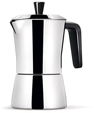 Giannini Caffettiera TUA Review Formato 6/3 tazze Manico e pomolo neri Acciaio inox Adatta a induzione