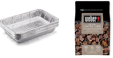 Weber Drip Pans 10-Piece, Large 28 x 18 x 5 cm & 17612 - Cubetti accendifuoco 48 pastiglie sul Marrone