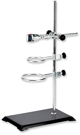 Chiloskit Chemistry Laboratory Stand Set, with Support Stand (21x14cm), 2 Retort Rings (Dia. 5cm/7.3cm), Rod (Length 40cm) and Flask Clamp