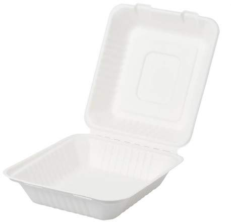 Contenitori box hamburger BIO 100% COMPOSTABIBILI in polpa di cellulosa bianchi per ASPORT, TAKE AWAY, e DELIVERY panini ed hambuger. (SINGOLO 350 ML 14.5X15 CM)
