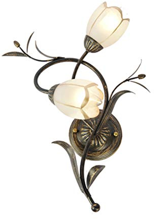 OOWOKS Florentiner Wandleuchte Rustikal Landhausstil Antik Wandlampe aus Metall Shabby Chic Schlafzimmer Nachttischlampe, 2 Flammig Glas Schirm, Innen Deko Licht für Wohnzimmer Flur Küche, E14, Left