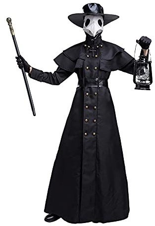 Feynman Herren Mittelalter Steampunk Pest-Doktor Pest Arzt Halloween Kostüm mit Pestdoktor Accessoire Set