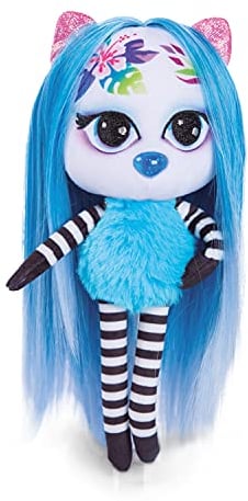 NICI Pixidoos Puppe NALI 20cm in Geschenkbox, inkl. Tattoo Sticker, Haarkamm & Freundschaftsarmband – Styling-Puppe Mädchen mit mehrfarbigen Haaren, 47508, Blau/Schwarz