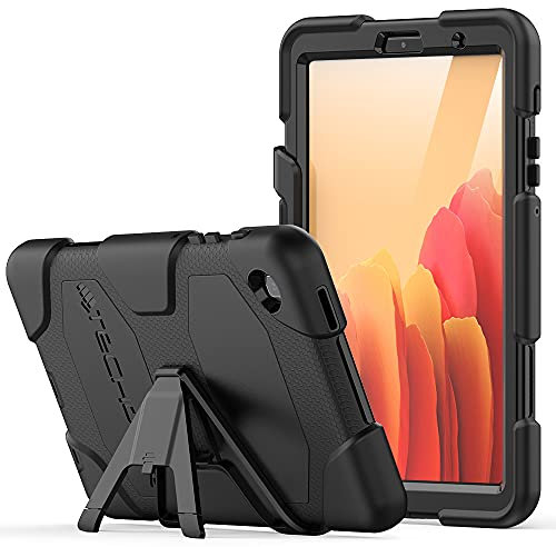 TECHGEAR G-Shock Hülle Kompatibel mit Samsung Galaxy Tab A7 Lite 8.7 2021 (SM-T220/T225) Stoßfest Robuste Schutzhülle mit abnehmbaren Ständer & eingebauter Bildschirm - Schule, Kids, Bauherr - Schwarz