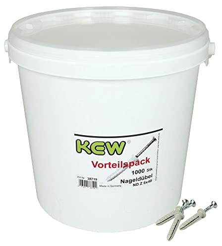 KEW 1000x Nail Anchors with Zylinder Head and Vormontierter Nagelschraube - Spreading Screw - Nylon Dowel with Einschlagsperre - 6 X 40 MM - 1000er-Pack
