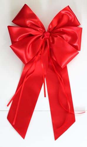 CaPiSo 30x50 cm Große Fertigschleife ohne Basteln Satin-Schleife Satinschleife Geburtstag Weihnachtsschleife Schultüte Doppelschleife (3-Fach Rot)