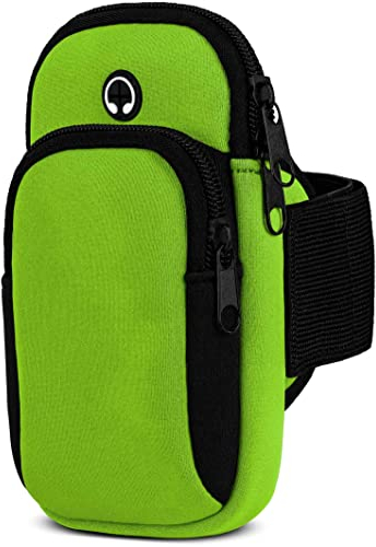 moex Handytasche Joggen für Samsung Galaxy A52 / A52s 5G Sportarmband Handy aus Neopren, Handyhalterung Arm zum Laufen Sport Armband, Laufarmband mit 2 Fächern, Lauftasche Jogging - Grün
