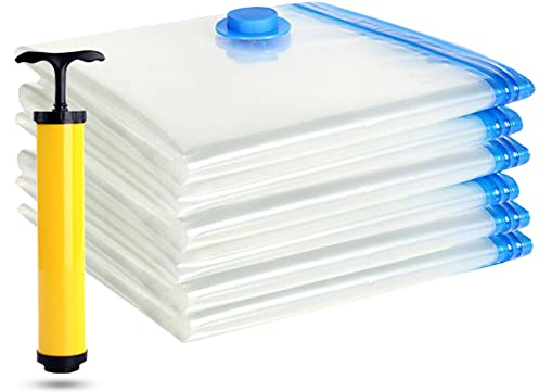 MAOYUTOU Vakuumbeutel 6 Stück, Vakuum Aufbewahrungsbeutel Vakuum Wiederverwendbar für Kleidung Bettdecken Bettwäsche Kissen Wolldecken und vieles mehr, bis zu 90% Platzersparnis mit Staubsauger