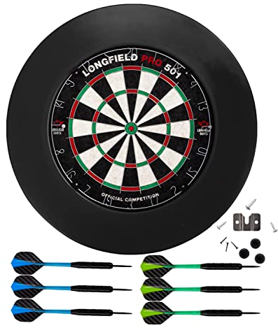 Engelhart - Dartscheiben-Set: Sisal-Dartscheibe, Surround-Ring, 6 Pfeile (Schwarz)