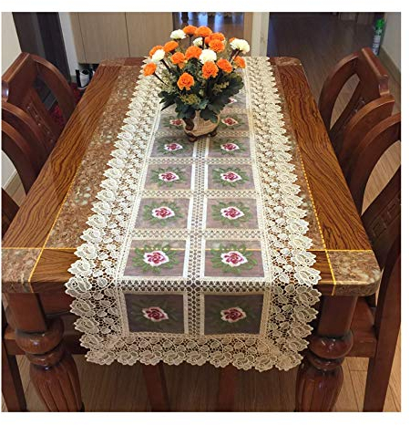 EHOMERY Couchtisch Deko Silber, Tischband Stil 4 Vintage Karierte Hohle Spitze Tischläufer Polyester 40X180CM