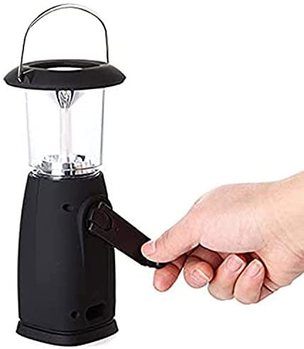 6 LED-Handkurbel-Laterne, tragbares Solar-Campinglicht, wiederaufladbares Licht, Aufzieh-Lampe, Taschenlampe, Innen- und Außenbereich, Solarlampe für Zuhause, Jagd, Camping, Wandern, Reisen (schwarz)