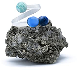 925 Silber Trilogy Ring mit Amazonit, blauer Achat und Sodalith (Naturstein) 6mm - Verstellbaren Ringen, von XS bis XL, für Männer für Frauen - Kostenlose Geschenkbox