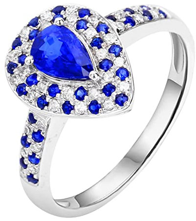 Epinki Echt Gold Diamantring Weißgold 18K 750 Frauen, Saphir Hochzeitsring Blau 0.82ct 3 Klaue Trauringe Weißgold 750 mit Diamant, Gr.49 (15.6)