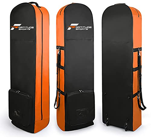 Fortitude Sports Golf-Reisetasche, Golf-Reisetasche mit Rollen, dickes Nylon, wasserdicht, langlebig, schützende Golf-Flugtasche, Abdeckung, 133 cm x 37 cm x 28 cm (Schwarz/Orange)