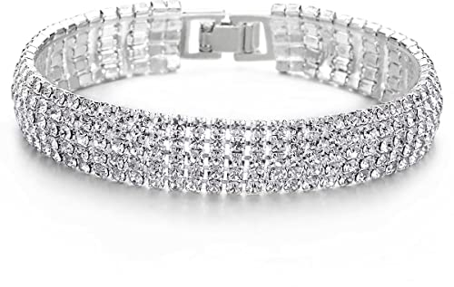 COOLSTEELANDBEYOND Funkelnd Damen Kristall Strass Cluster Breiten Armband Bettelarmband