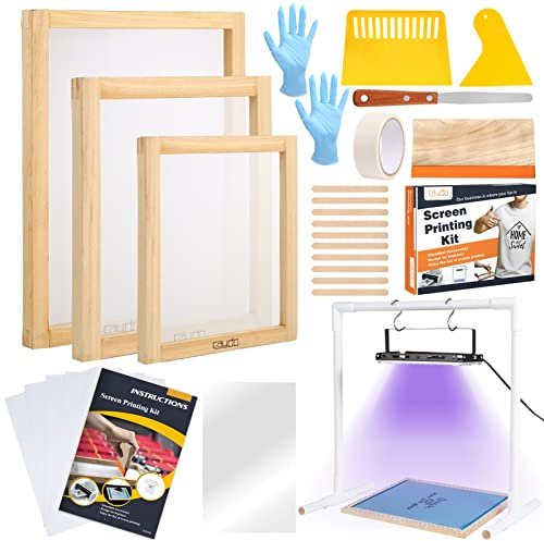 Caydo 32-teiliges Siebdruck-Set enthält UV-LED-Belichtungs-Siebdrucklicht, 3 Größen, Siebdruckrahmen, Acrylplatte, Tintenstrahl-Klarfolie für Siebdruck