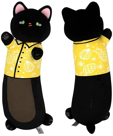 Terbaik 50CM Katze Kuscheltier Stofftier Lange Katzen Kissen Kawaii Katzen Plüsch Schwarz Katze Wurfkissen Weiche Katze Stofftier Spielzeug Geschenk über 3 Jahren