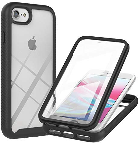 Knoowcase for iPhone SE 2022 Case iPhone SE 2020 iPhone 8 Phone Case iPhone 7 Built-in Screen Protector Shockproof Full Body Protection Rubber Bumper Stylish Clear Rugged Back Shell Case, Black