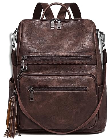 ECOTISH Damen-Rucksack veganem Leder Groß Stylisch Frauen Designer Schultertasche Reiserucksack mit Quaste Cityrucksack Rucksacktasche (coffee)