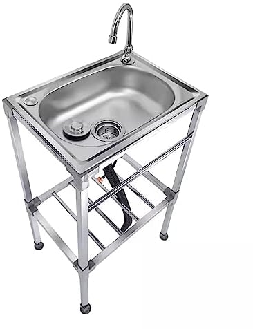 Fregadero Cocina 1 Seno INOX con Grifo Fregadero Portatil Independiente con Soporte Fregadero Pequeño para Bar Camping Jardin Pila Fregadero Exterior (Size : 38x33x83cm)