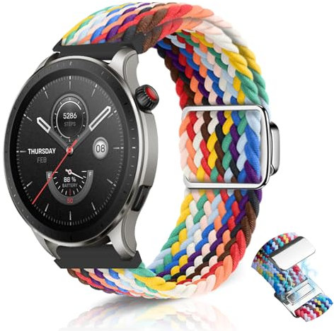 KeHowy 22mm Nylon Correa para Huawei Watch GT 6/GT 6 Pro 46mm/Watch GT5/GT5 Pro 46mm/GT4/3, Trenzada Magnética de Correa para Amazfit Balance 2/Balance/Bip 6/Bip 5/GTR 4/3Pro/2e/GTR 47mm - Arcoíris