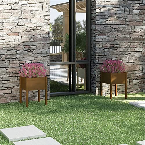 ADWOA Jardineras 2 uds Madera Maciza de Pino marrón Miel 50x50x70 cm Macetero Grande Interior