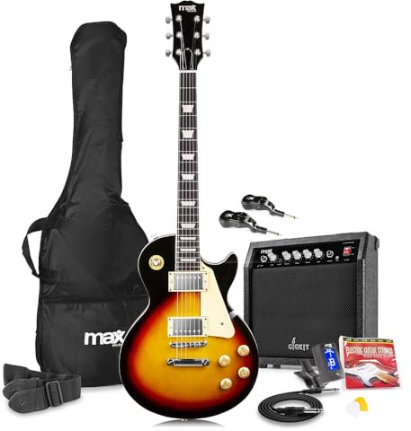 Max GigKit Wireless LP Style Beginner Electric Guitar Pack in Sunburst with 40W Amp, Wireless System, Tuner, Accessories & 6 Months Free Guitar Lessons Included - Ideal Starter Package