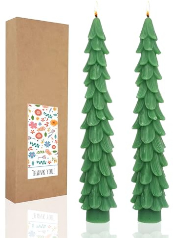 LPUSA Christmas Tree Taper Candles Hunter Green Spruce Candles，Christmas Decor Decoration,Set ot 2,(Hunter Green) 10.5inch