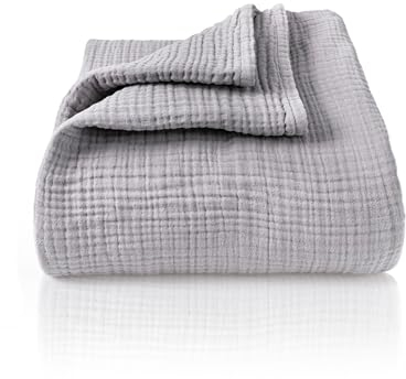 LAYNENBURG Premium Musselin Tagesdecke 180x220 cm - 100% Baumwolle - extraweiche Baumwolldecke als Kuscheldecke, Bett-Überwurf, Sofa-Überwurf, Couch-Überwurf - warme Sofa-Decke (Grau)