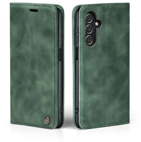 LBH Handyhülle für Samsung Galaxy A05s in Grün mit Karten- und Geldfach Smartphone Hülle mit Standfunktion Flip Case Schutzhülle Magnetverschluss Vintage