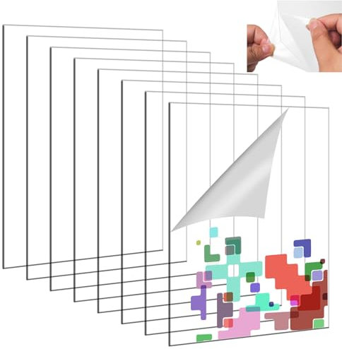 Lot de 8 feuilles de plexiglas transparent A4 recouvertes d'un film de protection - Feuille de plastique de 1 mm - Feuille de plexiglas pour cadre photo, peinture sur verre, panneaux de mariage,