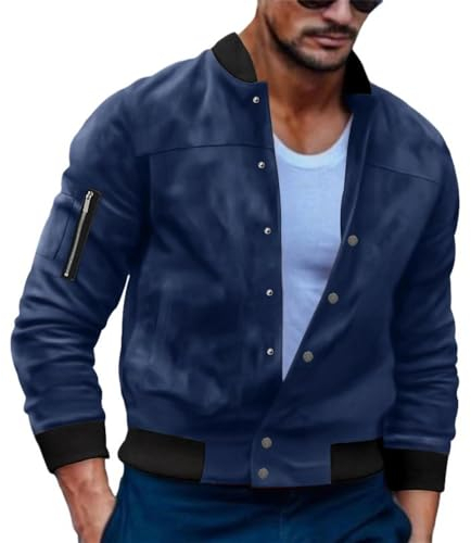 Mens Vintage Jacket Mens Autumn Button Front Casual Jacket Mens Hiking Jacket Mens Transition Jacket Classicoutdoor Jackets For All-Match E-Blue XL